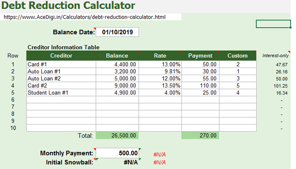 Debt Reduction Calculator